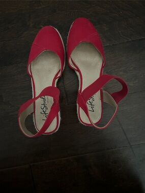 Life Stride Red Women's Slingback Espadrille Flats - Canvas Summer Shoes